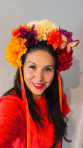 Yellow Butterfly- Violet Floral accent Mexican Headband