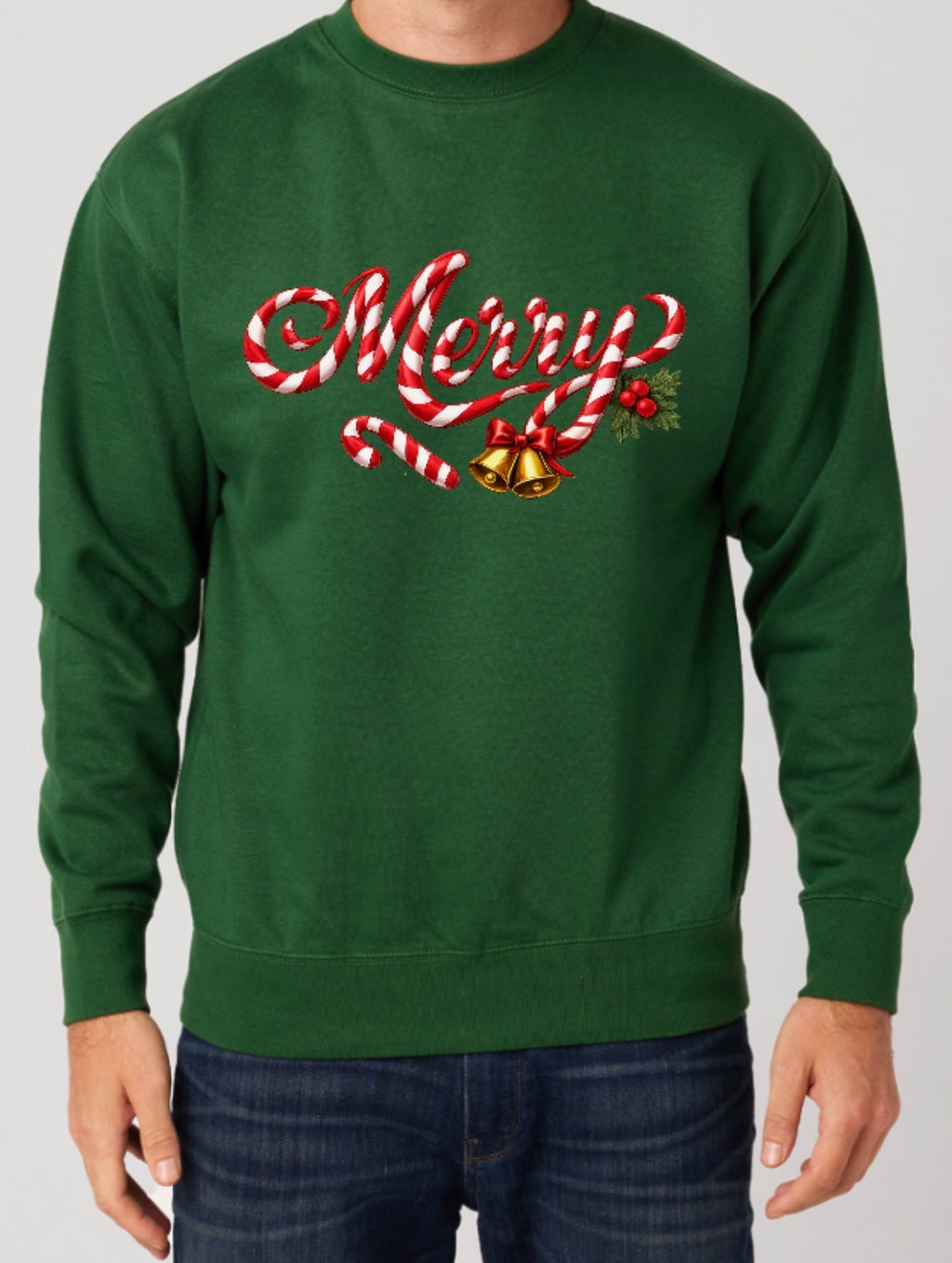 Candycane Script “Merry” Premium Crew Neck