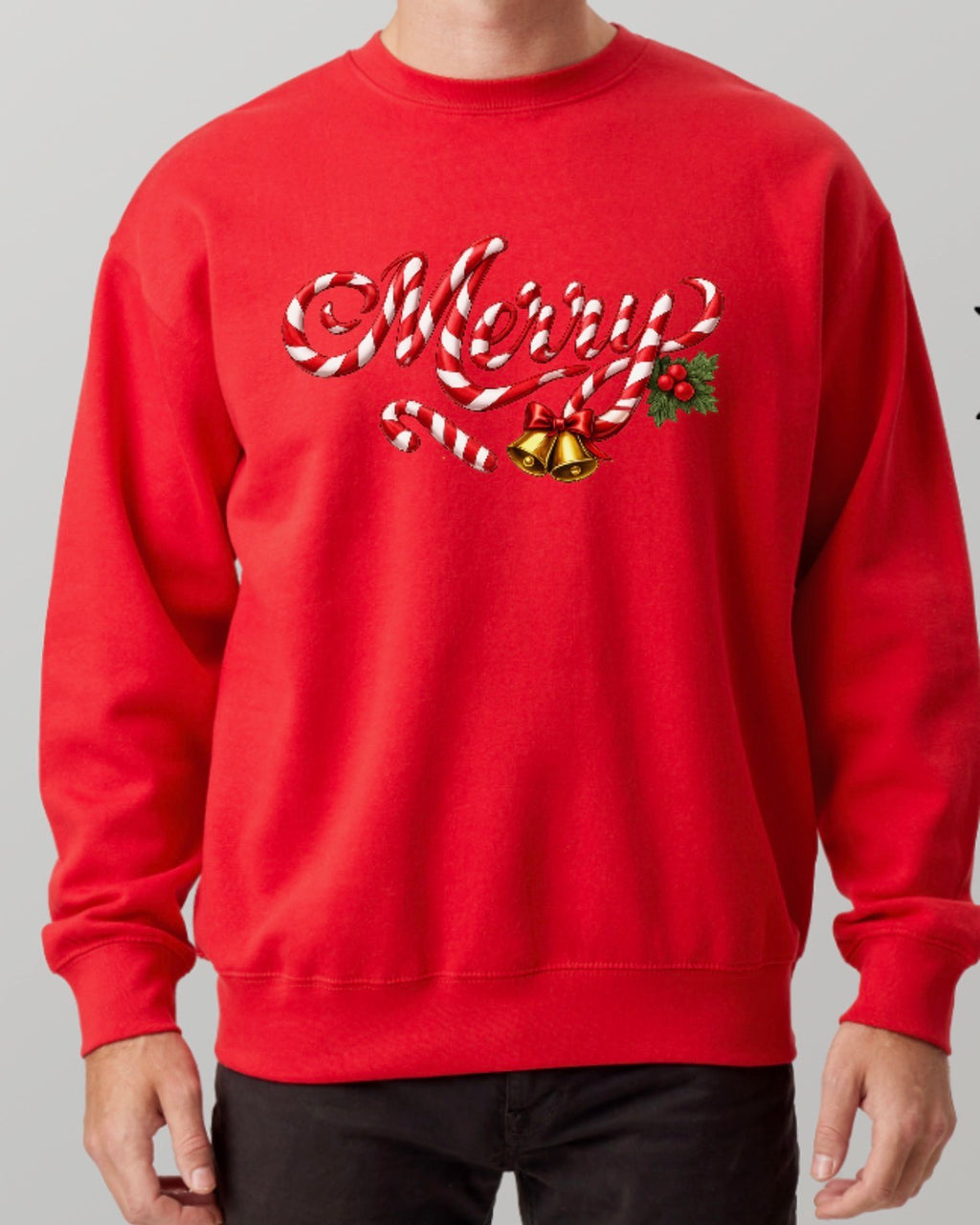 Candycane Script “Merry” Premium Crew Neck