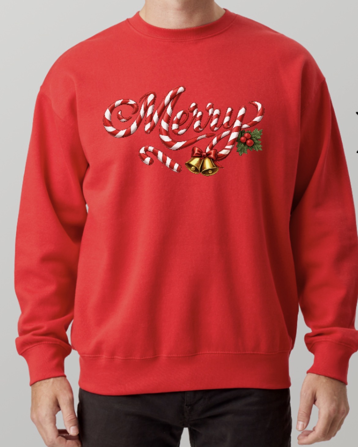Candycane Script “Merry” Premium Crew Neck