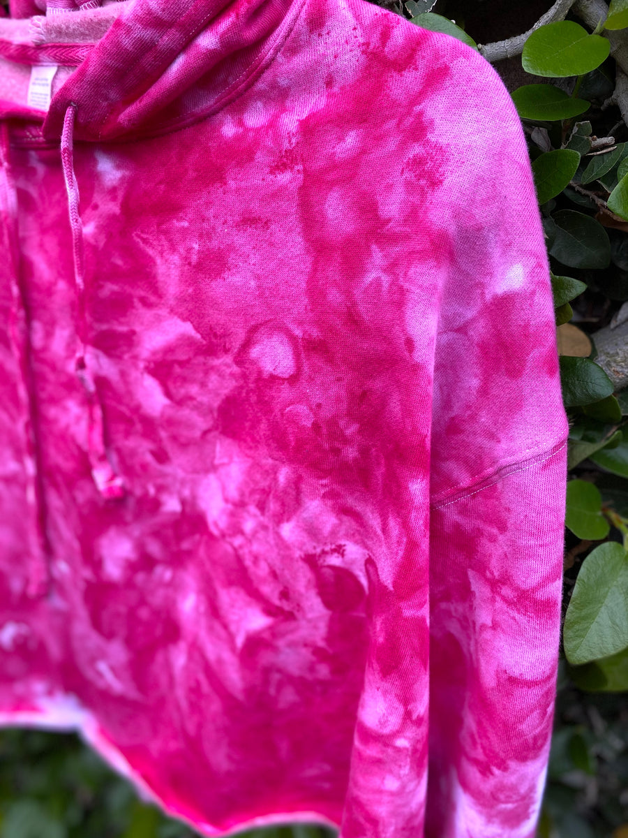 SUNNY- Fuschia Ice Dyed Cropped Hoodie