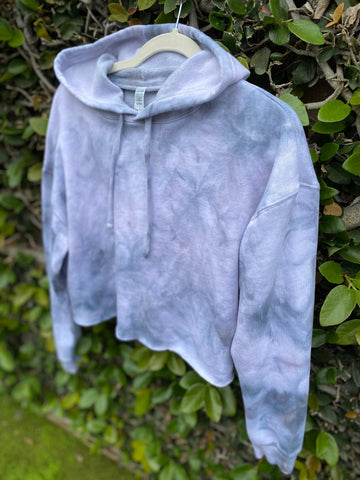 SUNNY- Grey Ice Dyed Cropped Hoodie