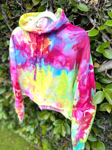 SUNNY- RAINBOW Ice Dyed Cropped Hoodie