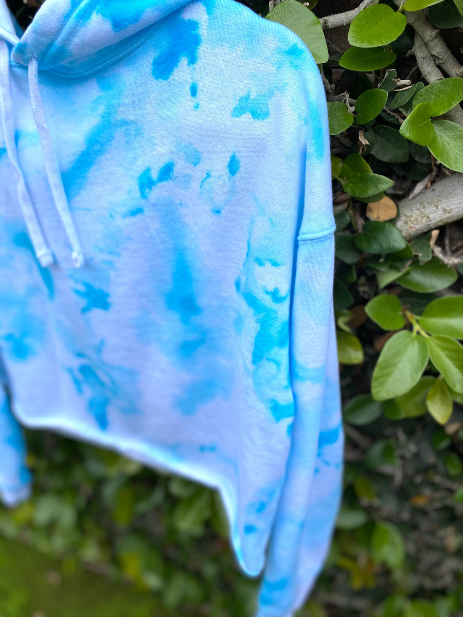 SUNNY- TURQUOISE Ice Dyed Cropped Hoodie