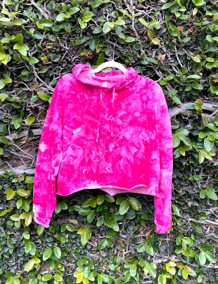 SUNNY- Fuschia Ice Dyed Cropped Hoodie