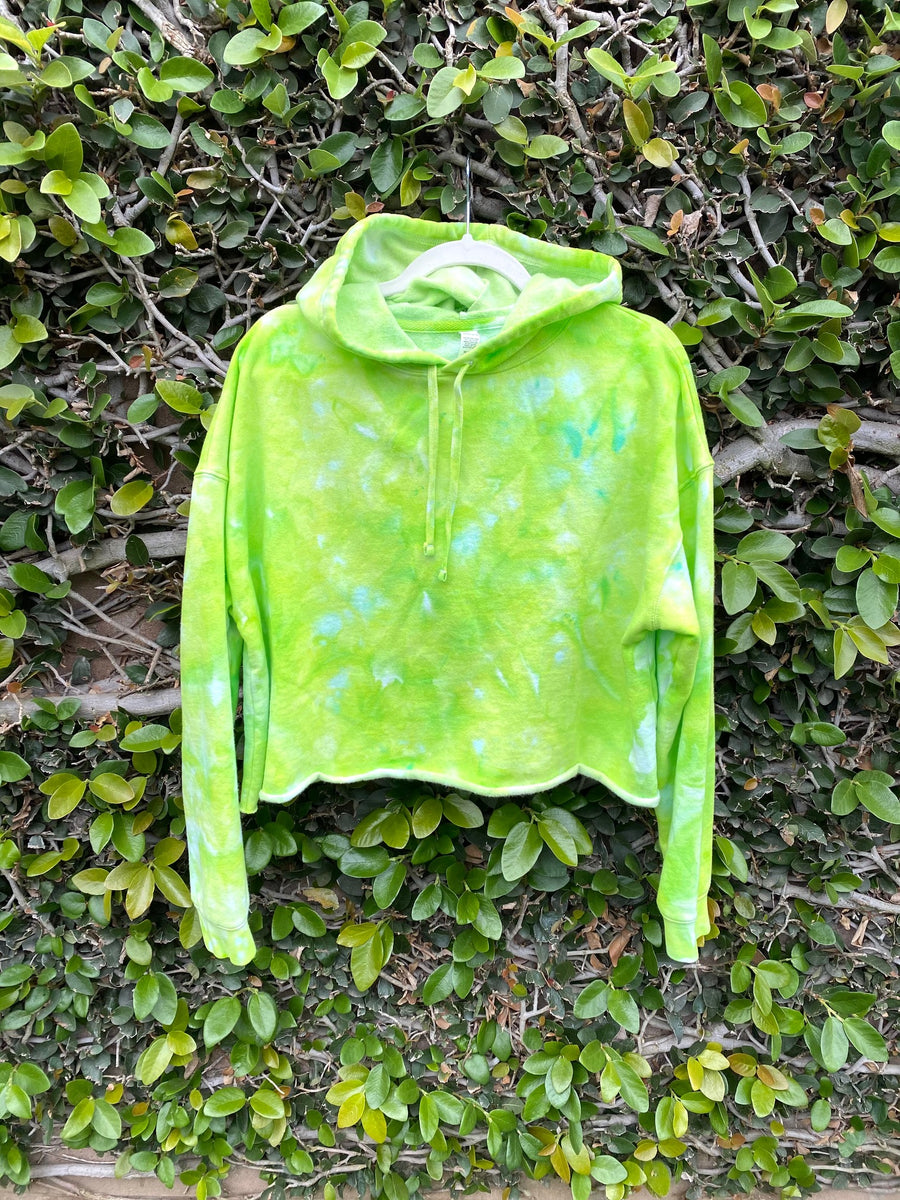 SUNNY- LIME Ice Dyed Cropped Hoodie
