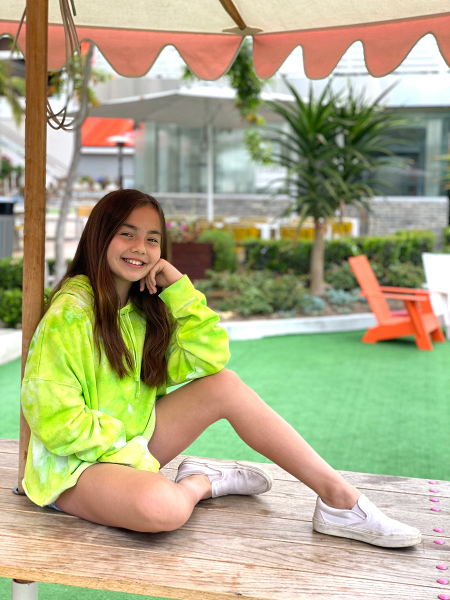 SUNNY- LIME Ice Dyed Cropped Hoodie