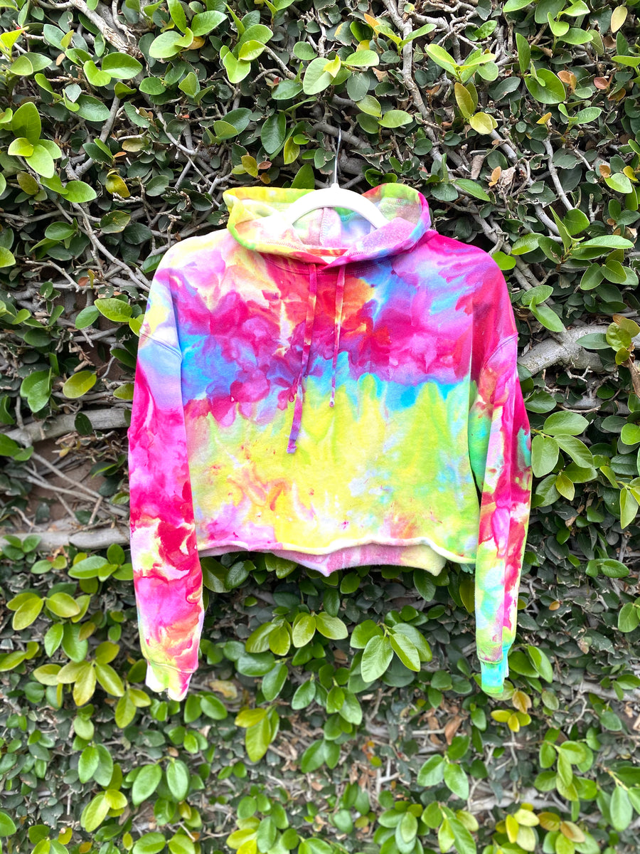 SUNNY- RAINBOW Ice Dyed Cropped Hoodie