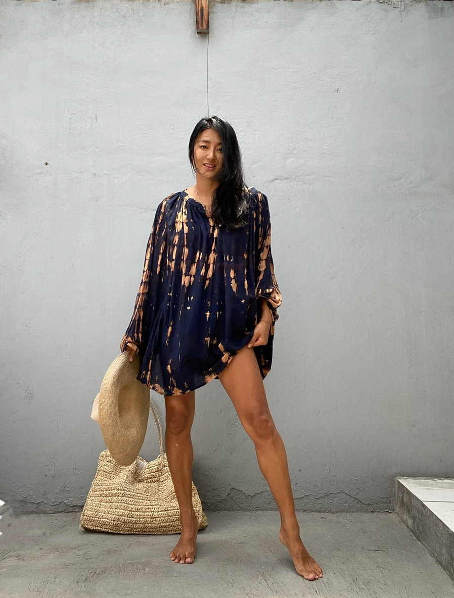 Navy & Copper Oversized Loose Fitted Tunic /Mini Dress