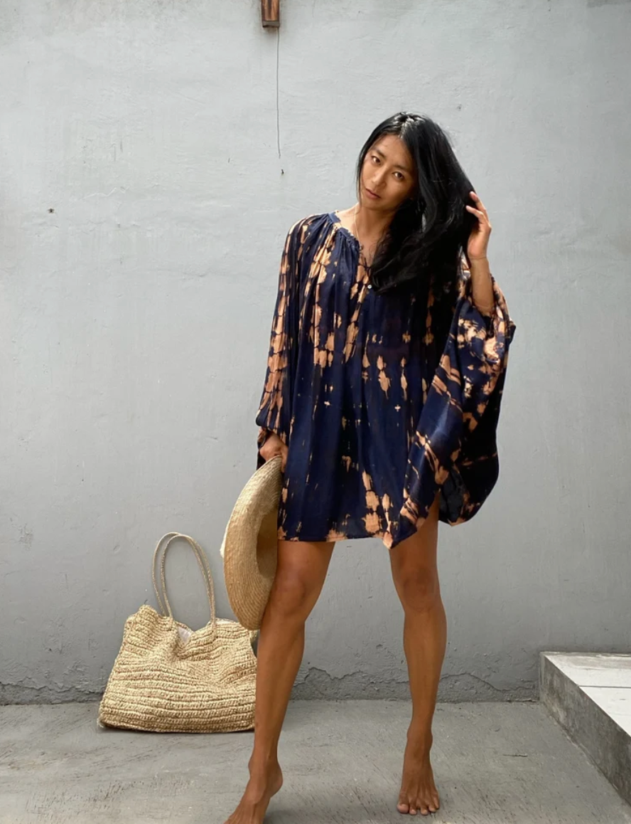 Navy Copper Oversized Loose Fitted Tunic Mini Dress Momma Osa