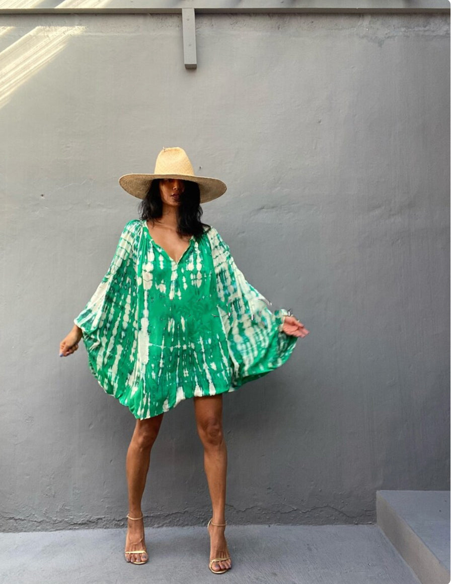 Green with White Oversized Loose Fitted Tunic / Mini Dress